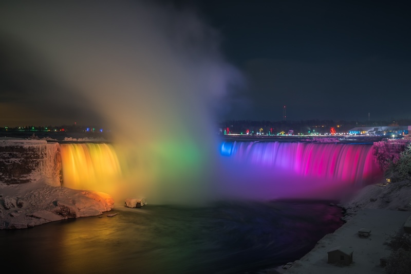 Niagara Falls illuminated during the Winter Festival of Lights